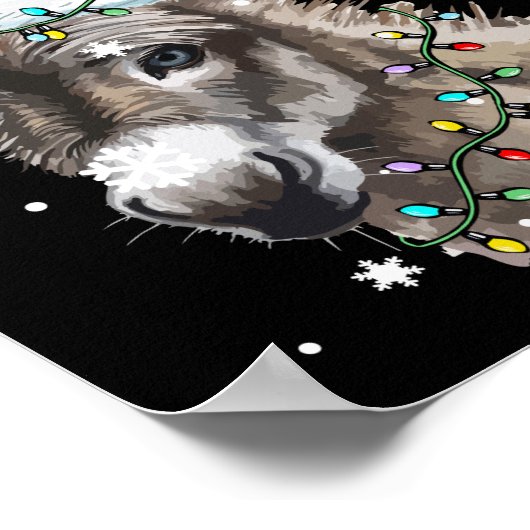 Donkey kerstkleur verlicht Santa Hat Donkey Poster (Hoek)