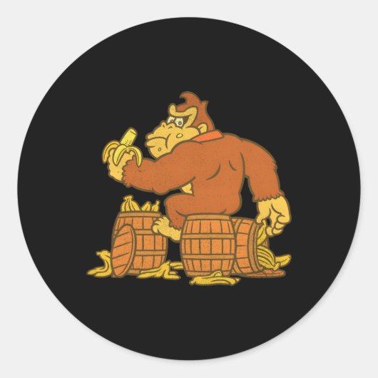 Donkey Kong eet bananen op de loop Ronde Sticker (Voorkant)