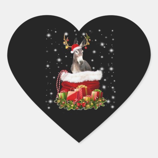 Donkey Lover Gift| Happy Donkey Merry Kerstmis Hart Sticker (Voorkant)