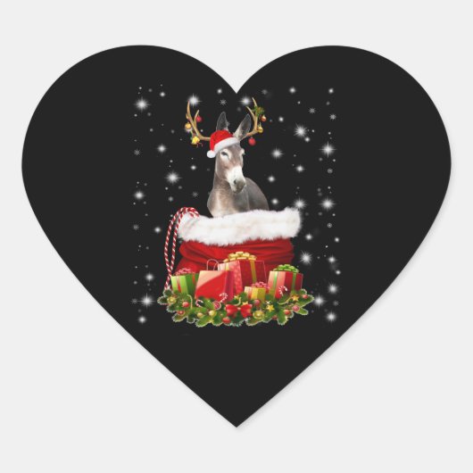Donkey Lover Gift| Happy Donkey Merry Kerstmis Hart Sticker (Voorkant)