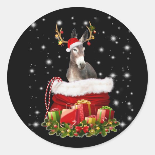 Donkey Lover Gift| Happy Donkey Merry Kerstmis Ronde Sticker (Voorkant)