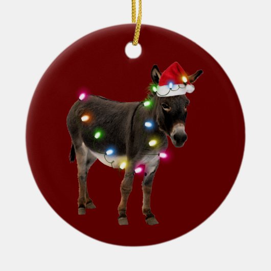 Donkey met Pet kerst met schacht Keramisch Ornament (Voorkant)