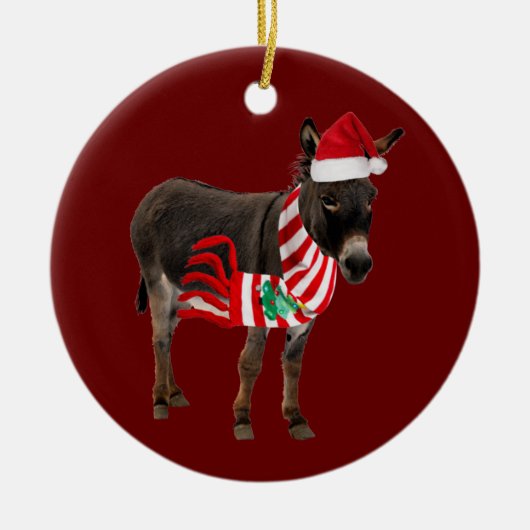Donkey met Pet kerst met schacht Keramisch Ornament (Voorkant)