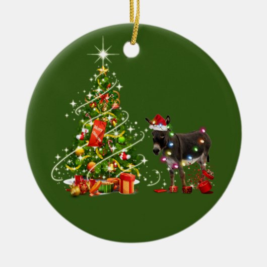 Donkey met Pet kerst met schacht Keramisch Ornament (Voorkant)