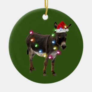 Donkey met Petten kerstmis Keramisch Ornament
