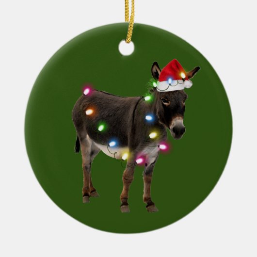 Donkey met Petten kerstmis Keramisch Ornament (Voorkant)