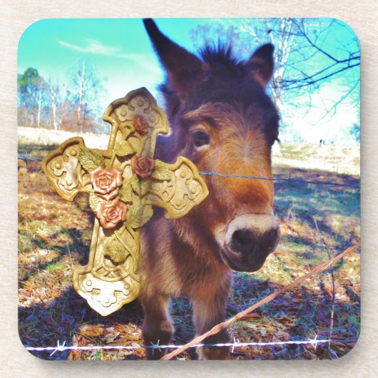 Donkey met Roos Cross Bier Onderzetter (Voorkant)