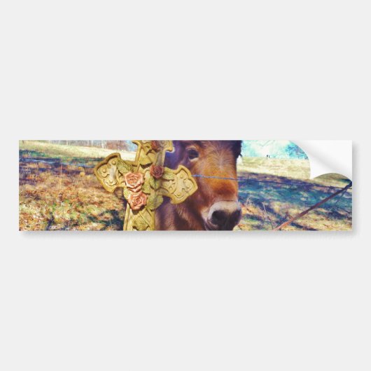 Donkey met Roos Cross Bumpersticker (Voorkant)