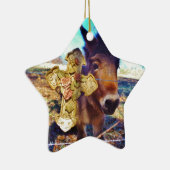 Donkey met Roos Cross Keramisch Ornament (Rechts)