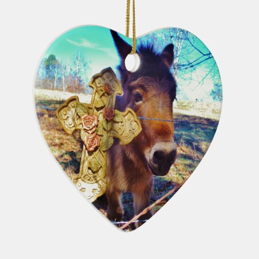 Donkey met Roos Cross Keramisch Ornament (Rechts)