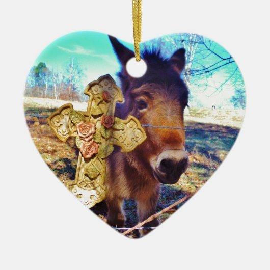 Donkey met Roos Cross Keramisch Ornament (Voorkant)