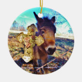 Donkey met Roos Cross Keramisch Ornament (Voorkant)