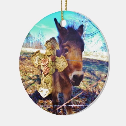 Donkey met Roos Cross Keramisch Ornament (Links)