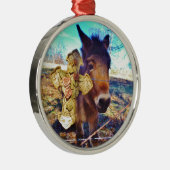 Donkey met Roos Cross Metalen Ornament (Rechts)