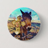 Donkey met Roos Cross Ronde Button 5,7 Cm (Voorkant)