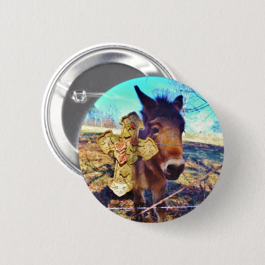 Donkey met Roos Cross Ronde Button 5,7 Cm (Voorkant /achterkant)