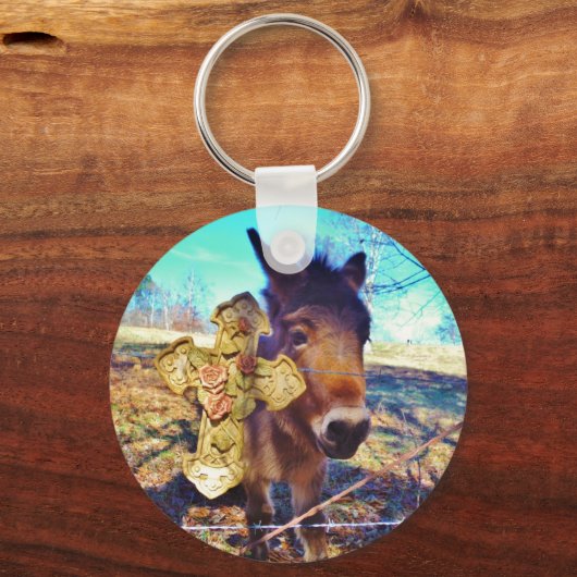 Donkey met Roos Cross Sleutelhanger (Voorkant)