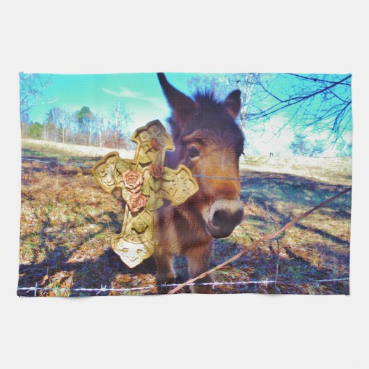 Donkey met Roos Cross Theedoek (Horizontaal)
