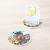 Donkey met Roos Cross Zandsteen Onderzetter (Zijkant)