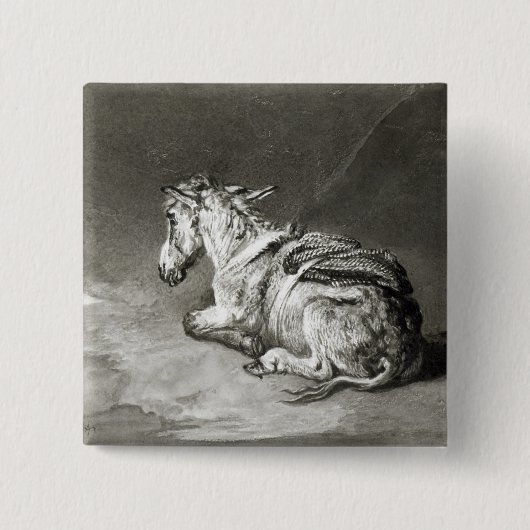 Donkey op Rest Vierkante Button 5,1 Cm (Voorkant)