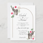 Donkey Pink Floral Rustic Wedding Kaart (Voorkant)