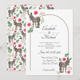 Donkey Pink Floral Rustic Wedding Kaart