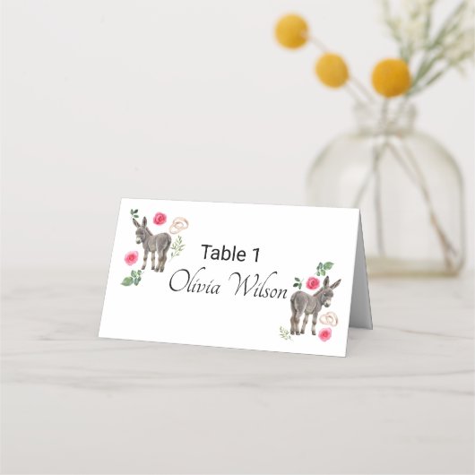 Donkey Pink Floral Rustic Wedding Plaatskaartje (Voorkant)