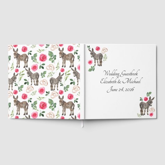 Donkey Pink Floral Wedding Guest Book Gastenboek (Volledig)
