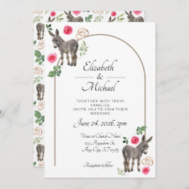 Donkey Pink Floral Wedding Invitation Kaart