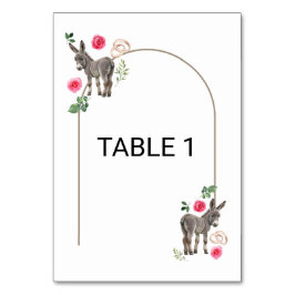 Donkey Pink Floral Wedding Table Number Card Kaart