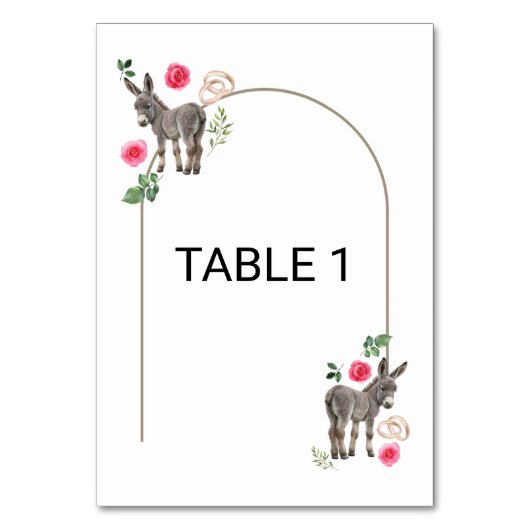 Donkey Pink Floral Wedding Table Number Card Kaart (Voorkant)