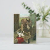  Donkey & Puppy Dog in Manger Old Barnyard Feestdagenkaart (Staand voorkant)