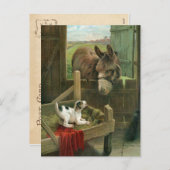  Donkey & Puppy Dog in Manger Old Barnyard Feestdagenkaart (Voorkant / Achterkant)