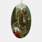 Donkey & Puppy Dog in Manger Old Barnyard Keramisch Ornament (Rechts)