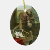 Donkey & Puppy Dog in Manger Old Barnyard Keramisch Ornament (Achterkant)