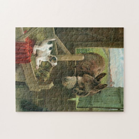 Donkey & Puppy Dog in Manger Old Barnyard Legpuzzel (Horizontaal)