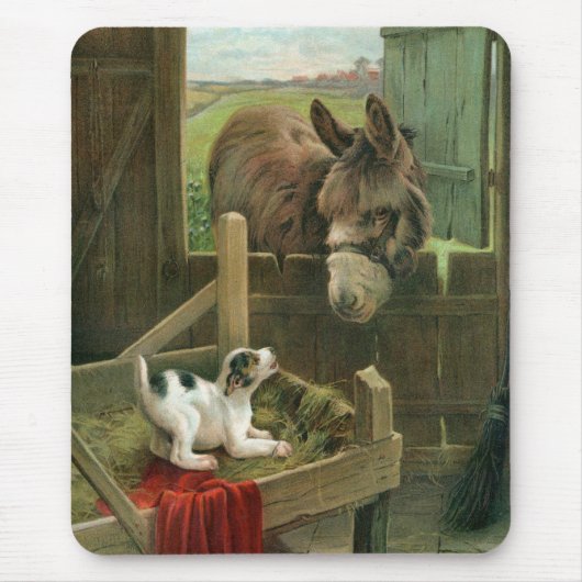  Donkey & Puppy Dog in Manger Old Barnyard Muismat (Voorkant)