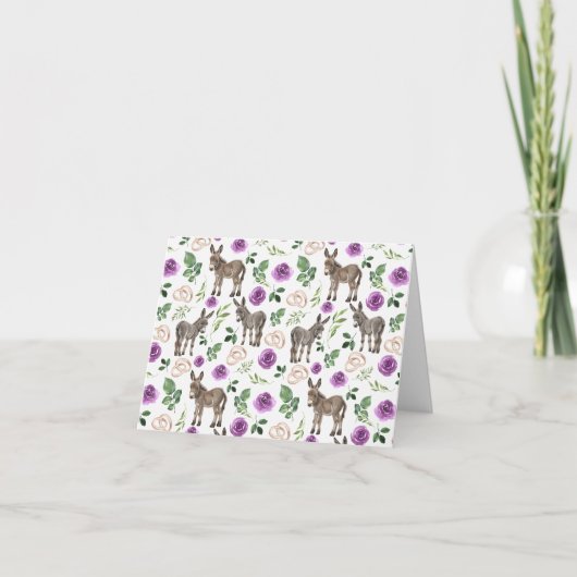 Donkey Purple Floral Rustic Wedding Bedankkaart (Voorkant)