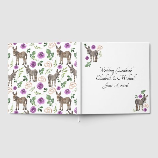 Donkey Purple Floral Rustic Wedding Gastenboek (Volledig)