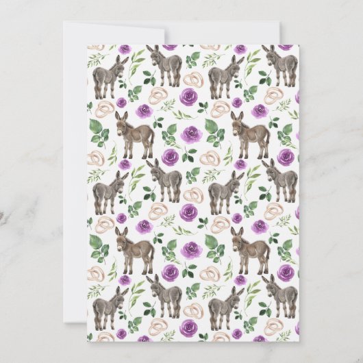 Donkey Purple Floral Rustic Wedding Kaart (Achterkant)