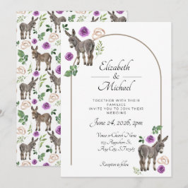 Donkey Purple Floral Rustic Wedding Kaart