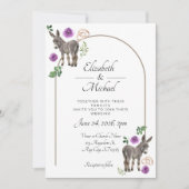 Donkey Purple Floral Wedding Invitation Kaart (Voorkant)