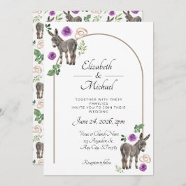 Donkey Purple Floral Wedding Invitation Kaart