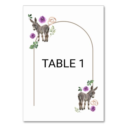 Donkey Purple Floral Wedding Table Number Card Kaart (Voorkant)