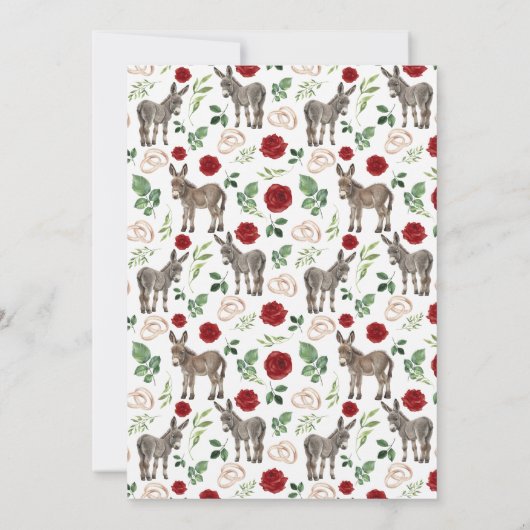 Donkey Red Floral Rustic Wedding Kaart (Achterkant)