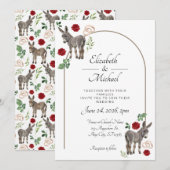Donkey Red Floral Rustic Wedding Kaart (Voorkant / Achterkant)
