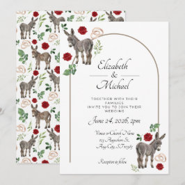 Donkey Red Floral Rustic Wedding Kaart