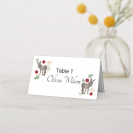 Donkey Red Floral Rustic Wedding Plaatskaartje