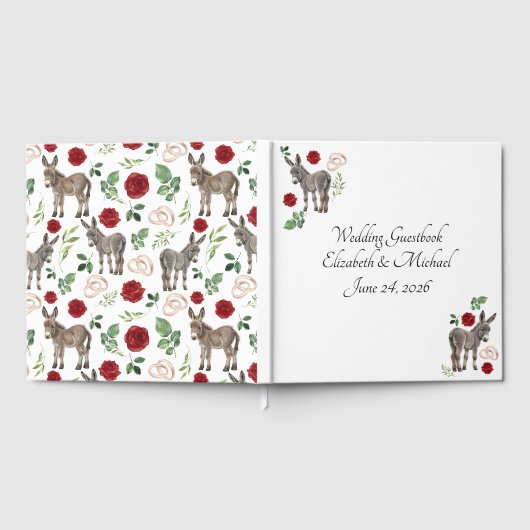 Donkey Red Floral Wedding Guest Book Gastenboek (Volledig)