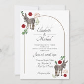 Donkey Red Floral Wedding Invitation  Kaart (Voorkant)